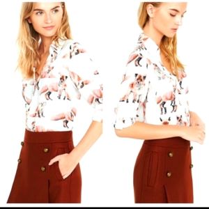 RARE Express Portofino Fox Print Blouse Sz. LARGE